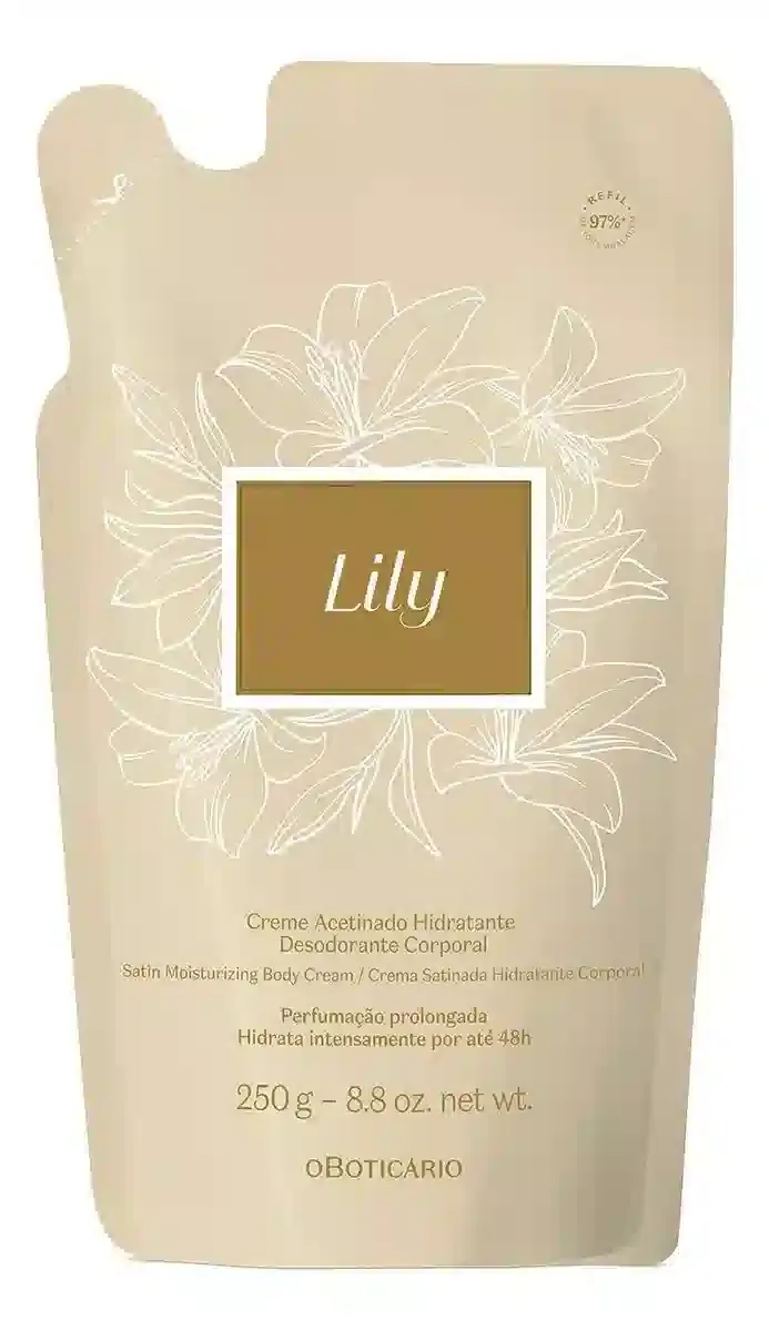 Refil Creme Acetinado Hidratante Corporal Para Pele Lily 250g