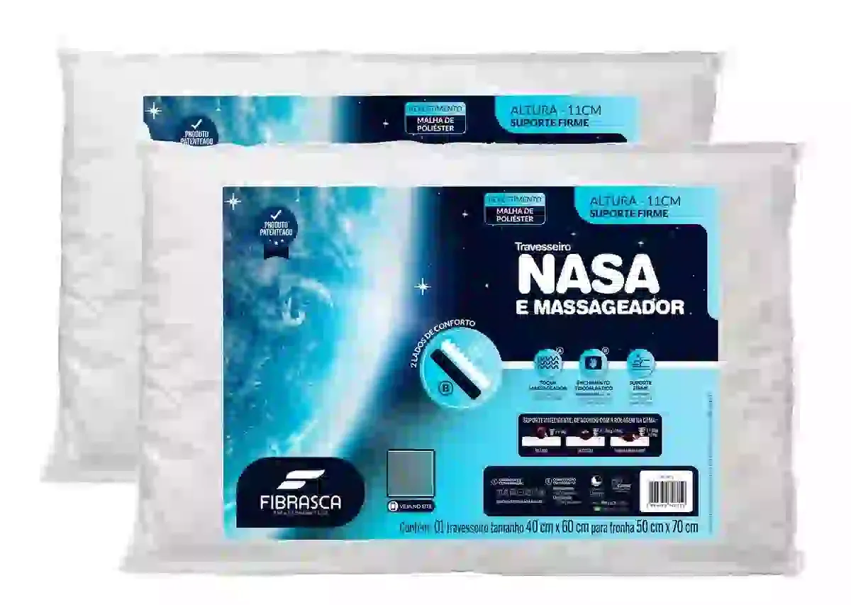 Kit 2 Travesseiro Nasa E Massageador Baixo 11cm Fibrasca Cor Branco
