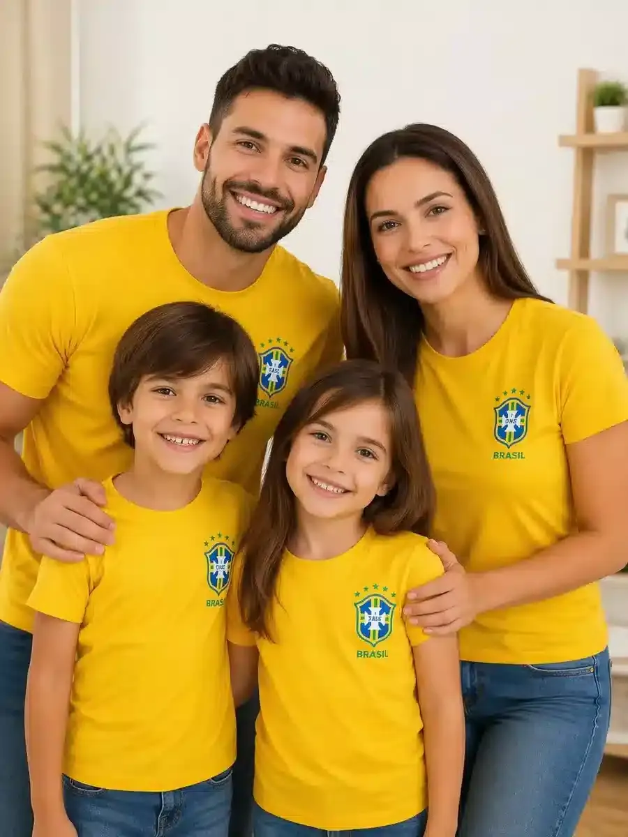 Kit1un Camiseta Brasil Copa Familia Personalizada Nome